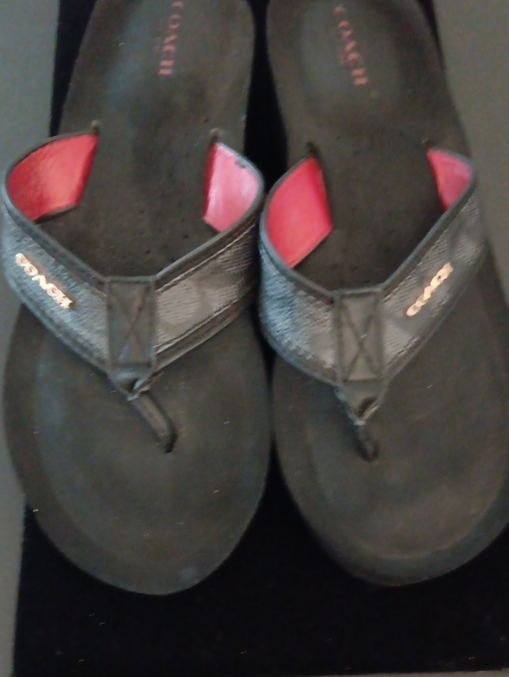 Coach Black Flip Flop Sandals with Red Lining